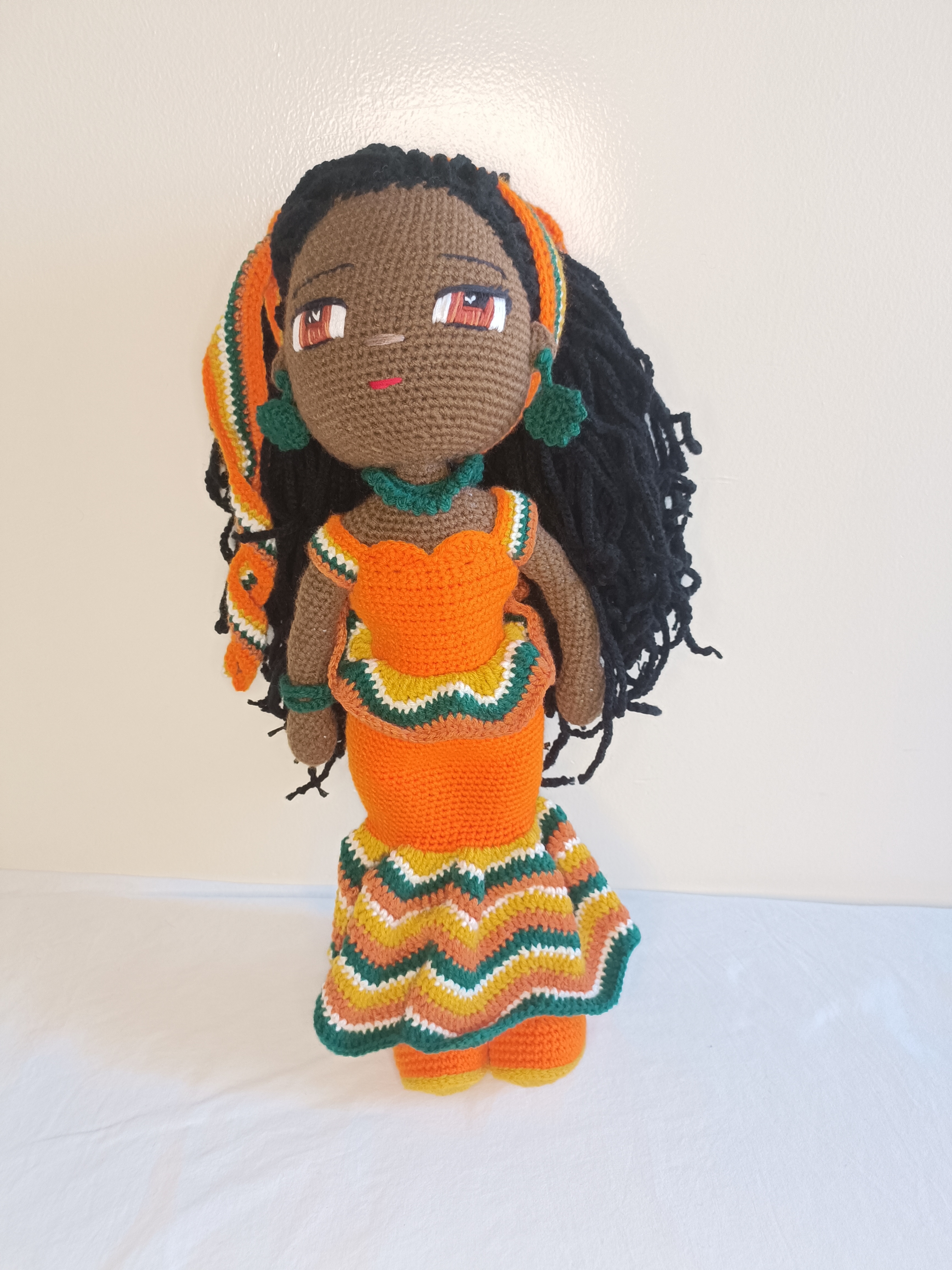 Handcrafted African Fashionista Crochet Doll #1