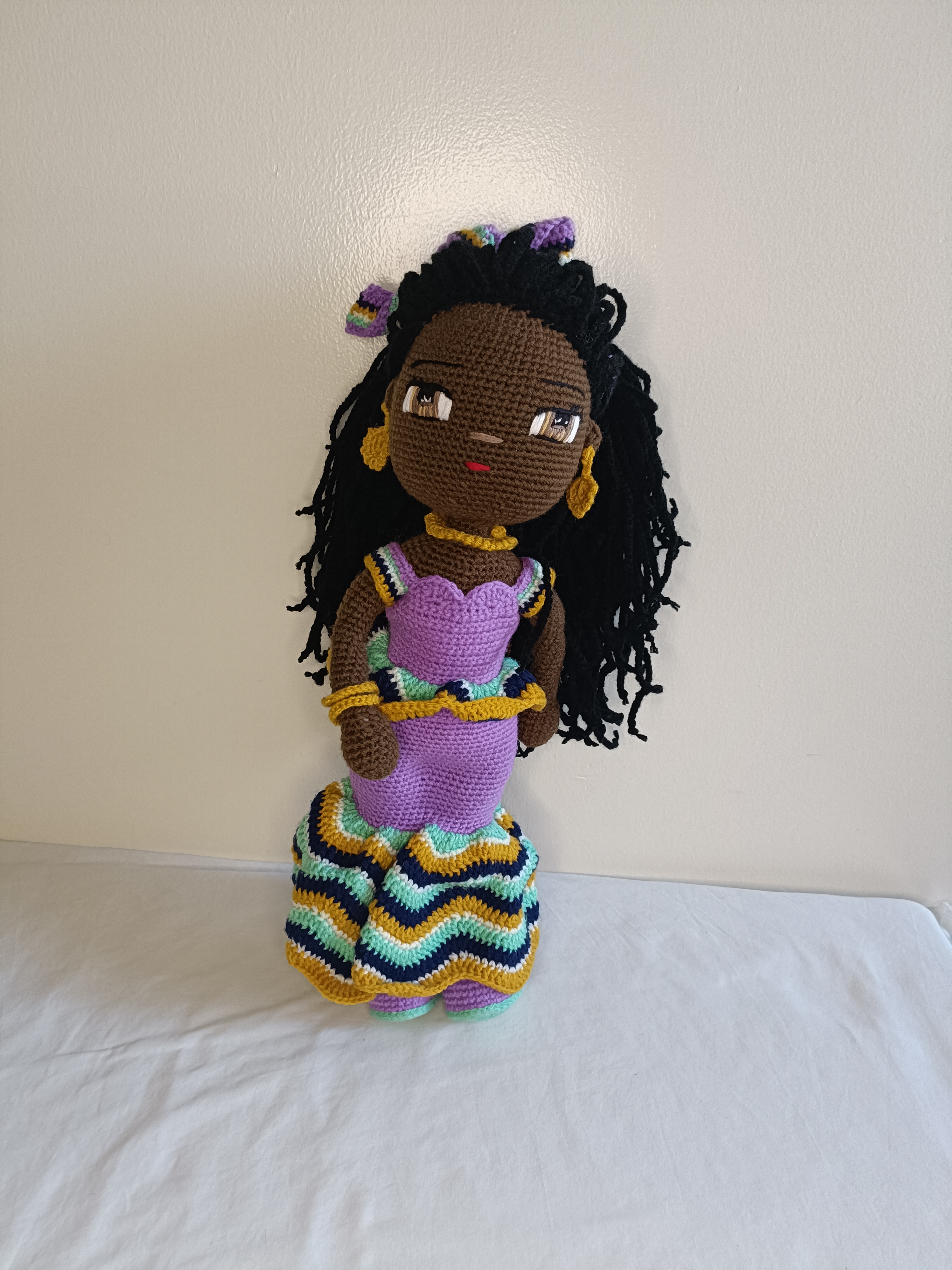 Handcrafted African Fashionista Crochet Doll #4
